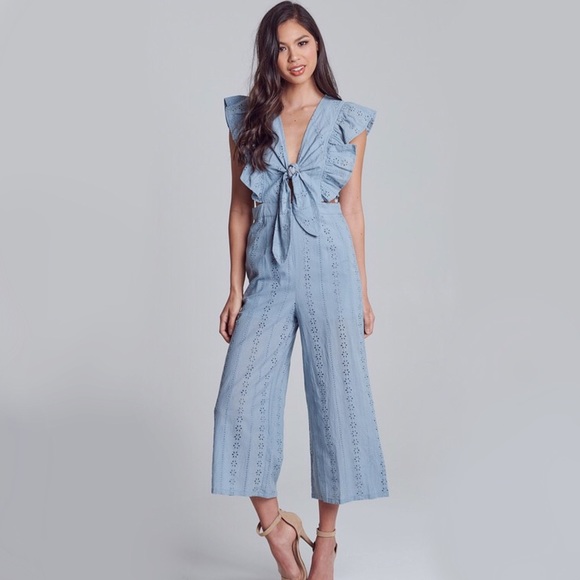 NEW! Ruffle Sleeve Open Back Empire Waist Jumpsuit - Picture 5 of 7